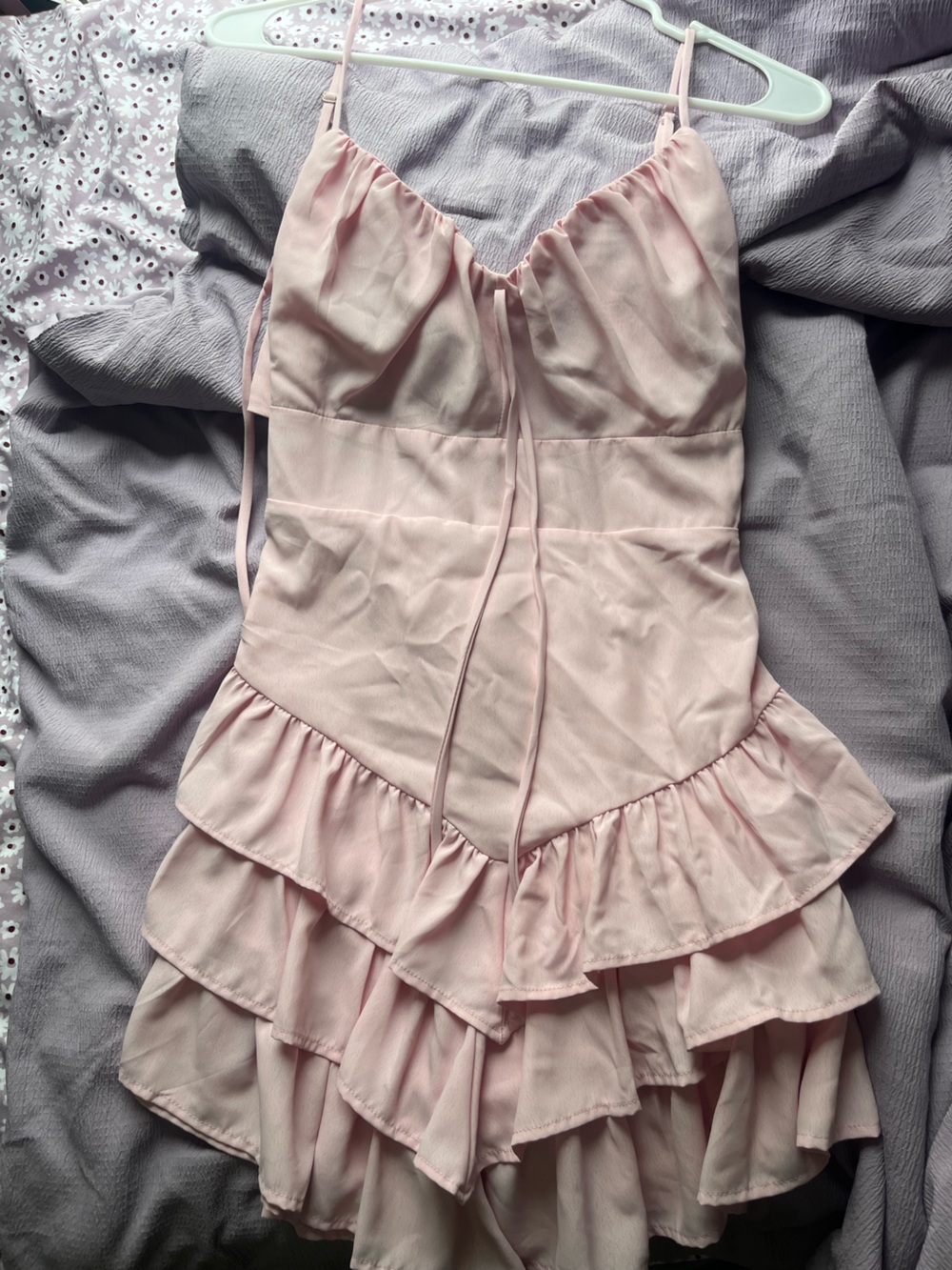 Light Pink Ruffled Mini Slip Dress